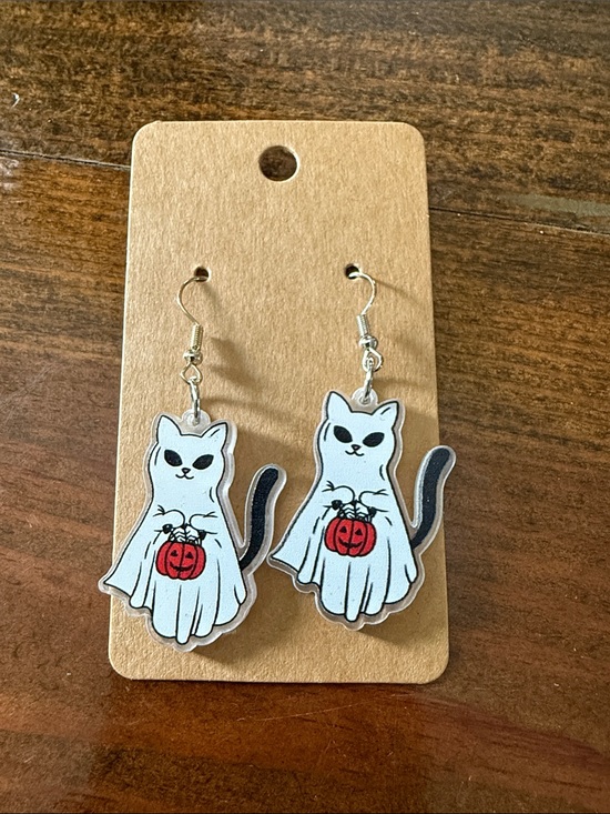 Jewelry - Halloween Ghost Cat Earrings